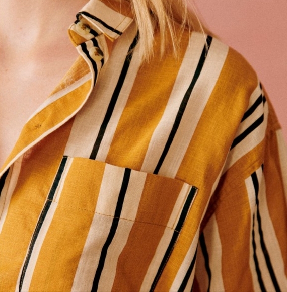 Sezane Celia Dress in Ochre, Ecru and Black stripes size S - Picture 6 of 13